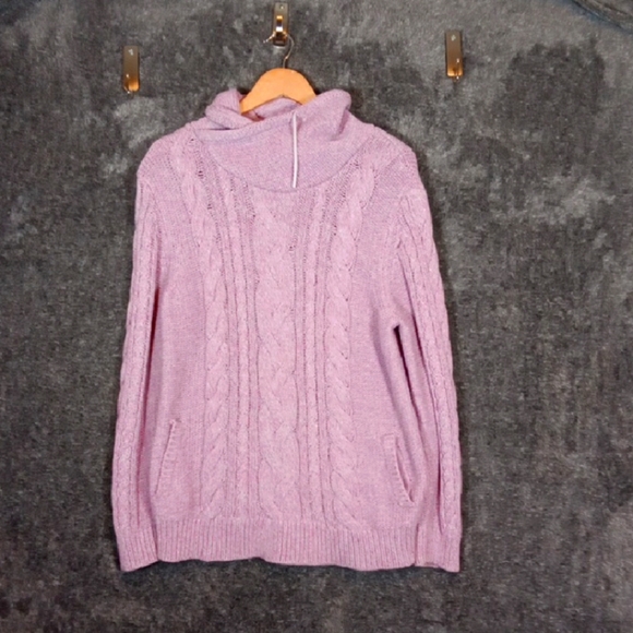 L.L. Bean Vintage Purple Pink Cable Knit Turtleneck Sweater Chunky Womens XL - Picture 1 of 8